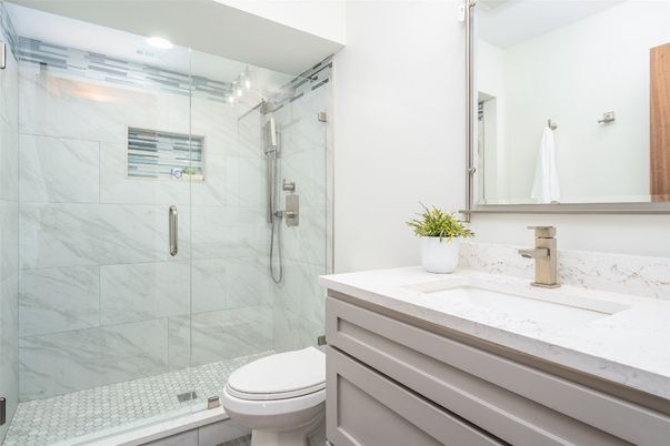 Bathroom, Glass Shower, Interior, Marble Walls, Recessed Lighting