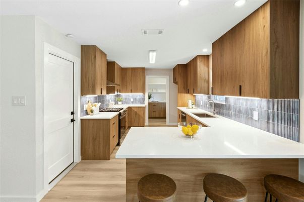 Interior, Kitchen, Recessed Lighting, Wood Texture Flooring