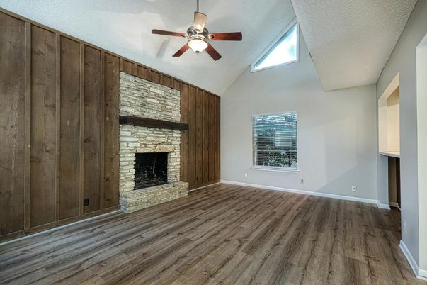 Empty room, Fireplace, Interior, Wood Texture Flooring, Wooden Walls