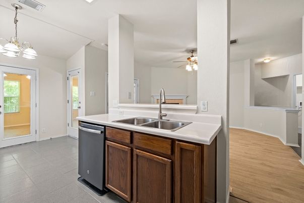 Interior, Kitchen, Pendant Lights, Wood Texture Flooring