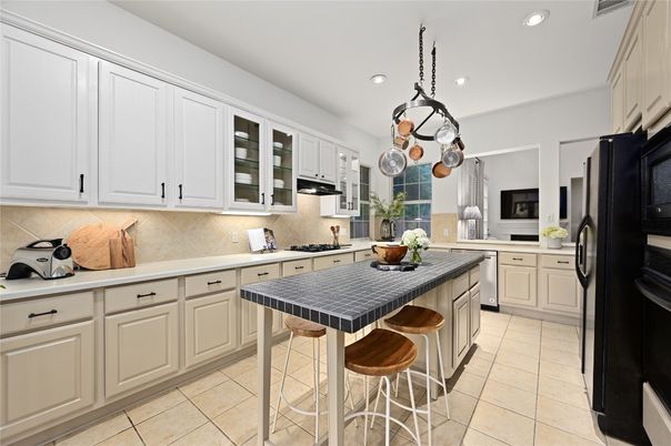 Interior, Kitchen, Recessed Lighting, Stainless Steel Appliances, Tile Countertops
