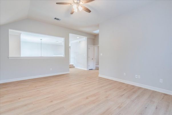Empty room, Interior, Recessed Lighting, Wood Texture Flooring
