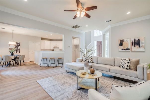 Dining room, Interior, Kitchen, Living room, Pendant Lights, Recessed Lighting, Wood Texture Flooring