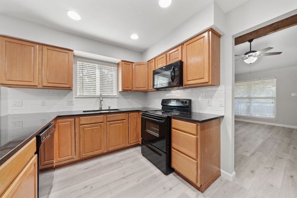 Interior, Kitchen, Recessed Lighting, Wood Texture Flooring