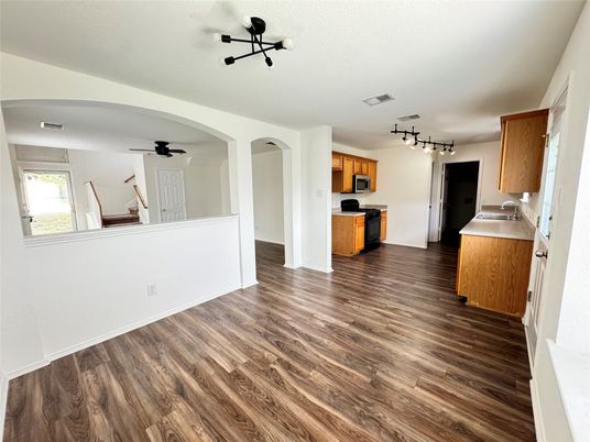 Interior, Kitchen, Pendant Lights, Wood Texture Flooring
