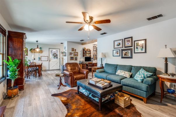 Dining room, Interior, Living room, Pendant Lights, Wood Texture Flooring