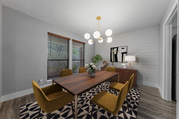 Dining room, Interior, Pendant Lights, Wood Texture Flooring
