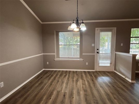 Chandelier, Empty room, Interior, Pendant Lights, Wood Texture Flooring
