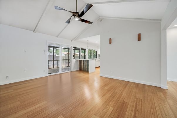 Empty room, Interior, Recessed Lighting, Wood Texture Flooring