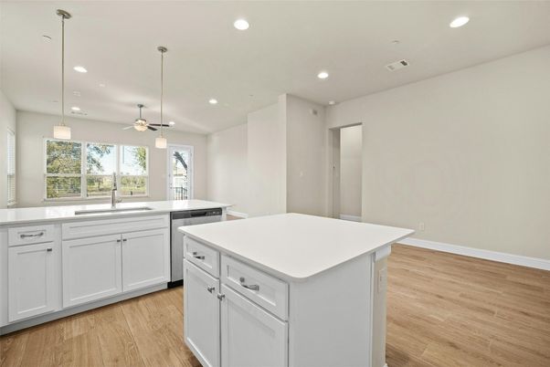 Interior, Kitchen, Pendant Lights, Recessed Lighting, Wood Texture Flooring