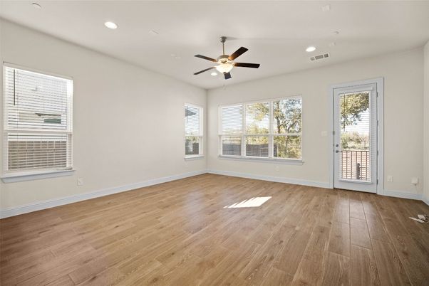 Empty room, Interior, Recessed Lighting, Wood Texture Flooring