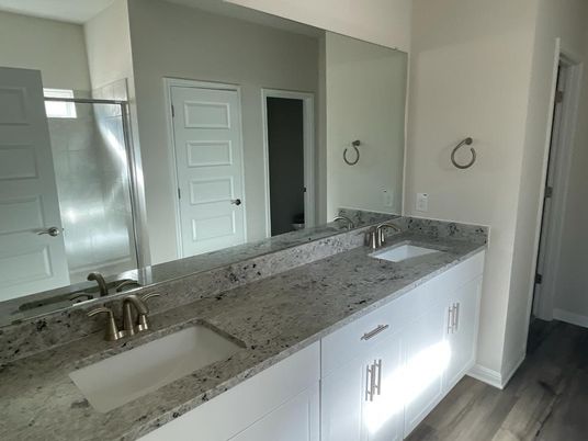 Bathroom, Dual Sink Vanities, Interior, Wood Texture Flooring