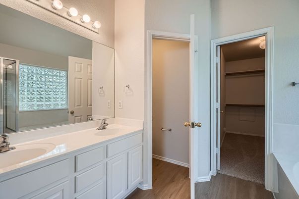 Bathroom, Dual Sink Vanities, Interior, Wood Texture Flooring