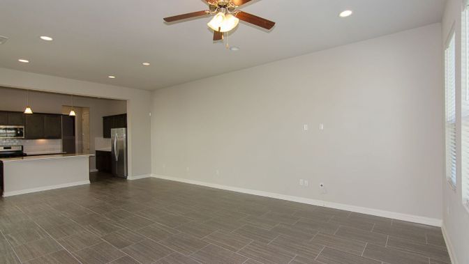 Empty room, Interior, Kitchen, Pendant Lights, Recessed Lighting, Stainless Steel Appliances