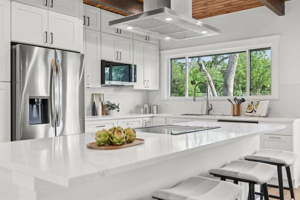 Interior, Kitchen, Recessed Lighting, Stainless Steel Appliances, Wooden Beams