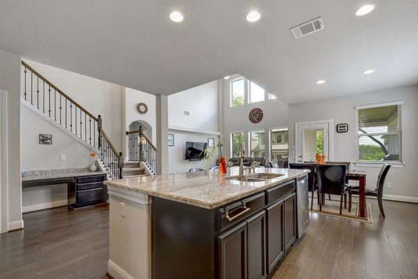 Dining room, Interior, Recessed Lighting, Wood Texture Flooring