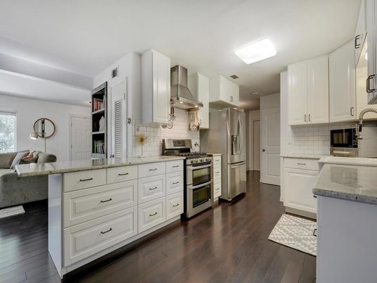 Interior, Kitchen, Stainless Steel Appliances, Wood Texture Flooring