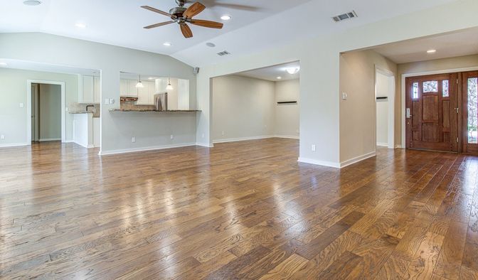 Empty room, Interior, Recessed Lighting, Wood Texture Flooring