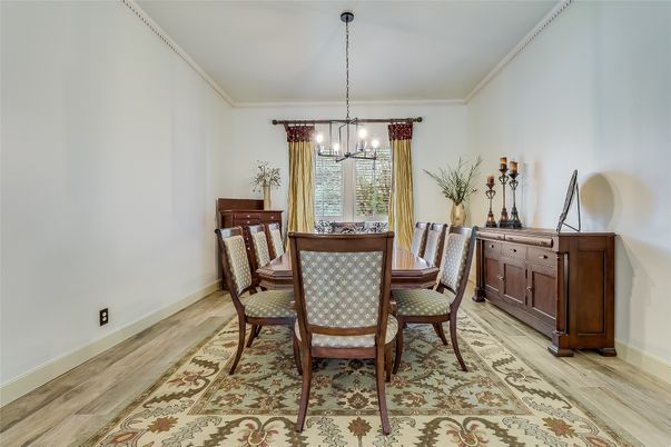 Chandelier, Dining room, Interior, Pendant Lights, Wood Texture Flooring