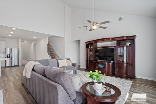 Interior, Kitchen, Living room, Recessed Lighting, Stainless Steel Appliances, Wood Texture Flooring