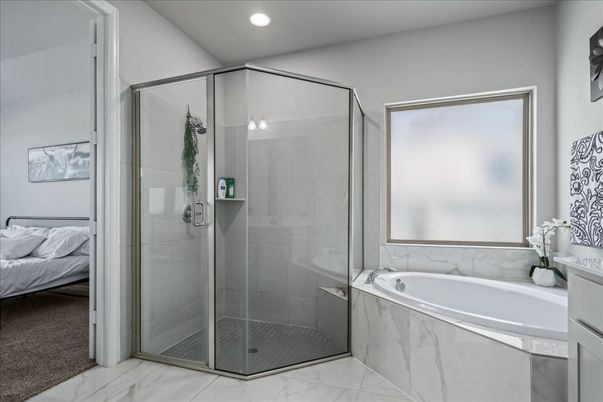 Bathroom, Bedroom, Glass Shower, Interior, Marble, Recessed Lighting