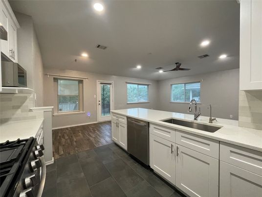 Interior, Kitchen, Recessed Lighting, Wood Texture Flooring