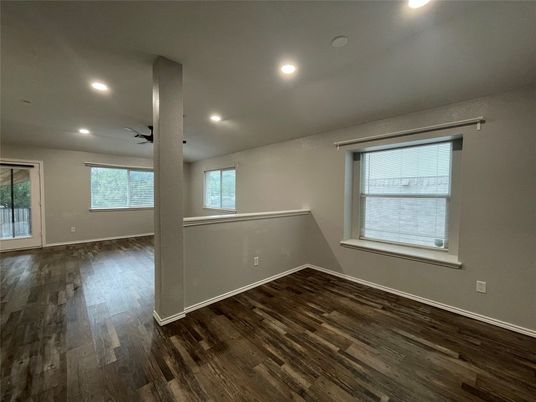 Empty room, Interior, Recessed Lighting, Wood Texture Flooring