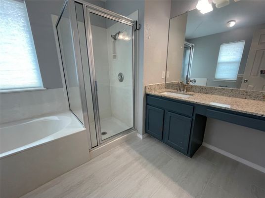 Bathroom, Glass Shower, Interior, Wood Texture Flooring