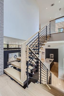 Fireplace, Interior, Recessed Lighting, Wood Texture Flooring