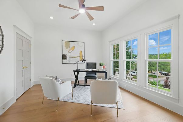 Home Office, Interior, Recessed Lighting, Wood Texture Flooring