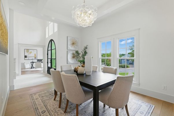 Chandelier, Dining room, Interior, Wood Texture Flooring