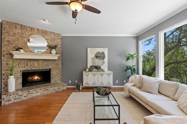 Fireplace, Interior, Living room, Stone Walls, Wood Texture Flooring
