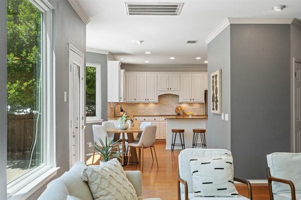 Dining room, Interior, Kitchen, Recessed Lighting, Wood Texture Flooring