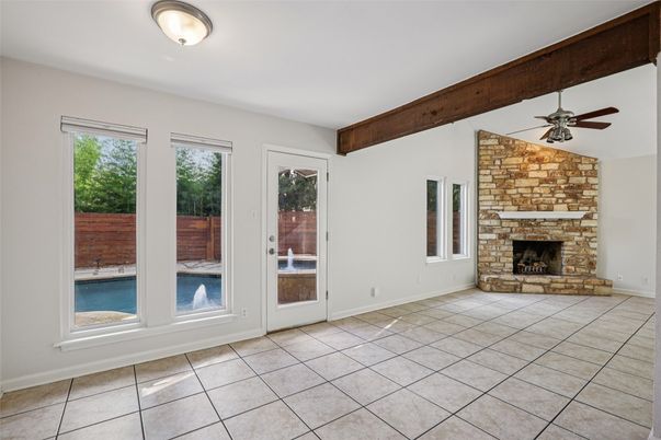 Empty room, Fireplace, Interior, Wooden Beams