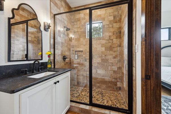 Bathroom, Glass Shower, Interior, Stone Walls