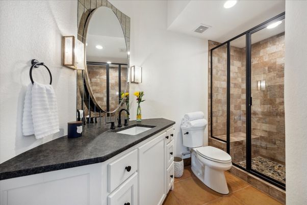 Bathroom, Glass Shower, Interior, Recessed Lighting