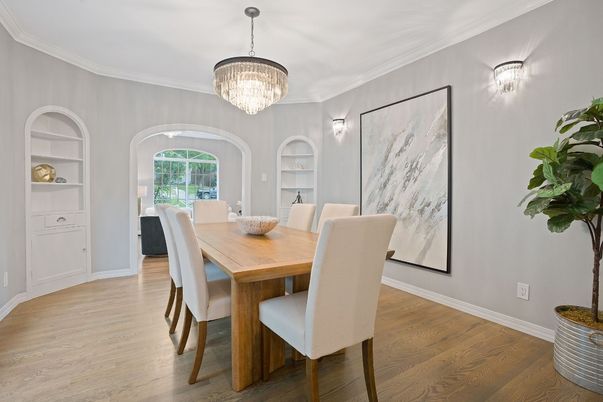 Chandelier, Dining room, Interior, Wood Texture Flooring