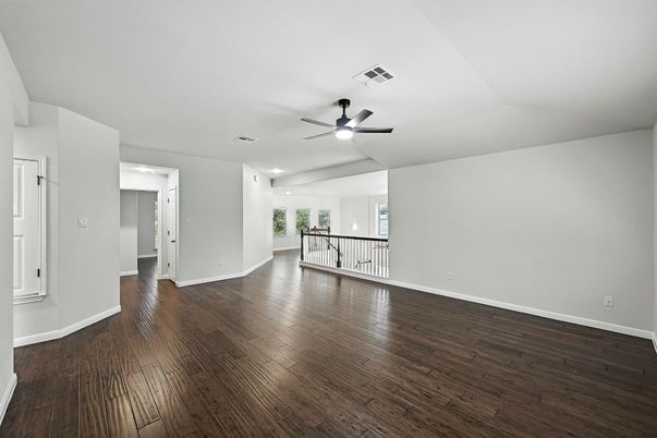 Empty room, Interior, Recessed Lighting, Wood Texture Flooring