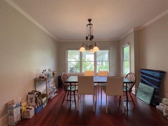Dining room, Interior, Pendant Lights, Wood Texture Flooring