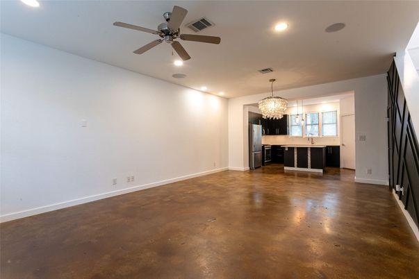 Chandelier, Empty room, Interior, Kitchen, Recessed Lighting