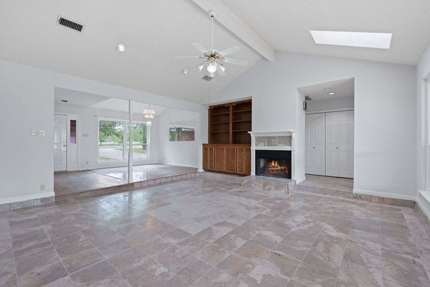Empty room, Fireplace, Interior, Recessed Lighting