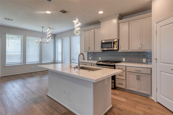 Interior, Kitchen, Pendant Lights, Recessed Lighting, Wood Texture Flooring