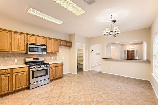 Chandelier, Interior, Kitchen, Stainless Steel Appliances