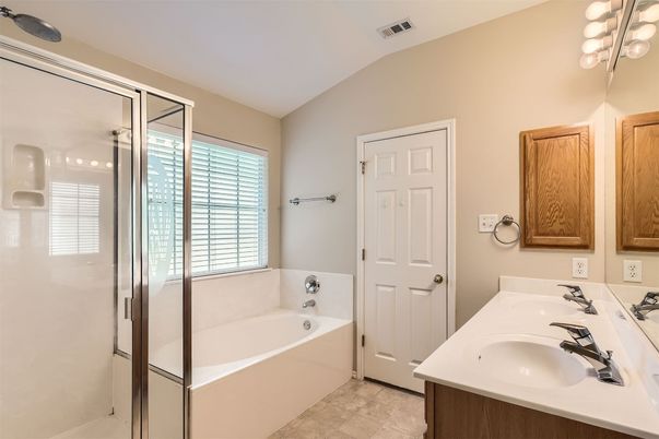 Bathroom, Dual Sink Vanities, Glass Shower, Interior