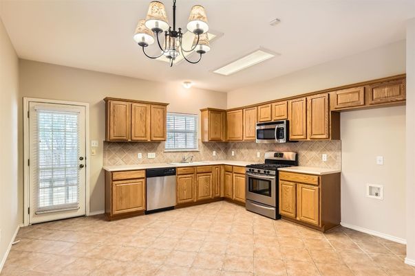 Chandelier, Interior, Kitchen, Stainless Steel Appliances