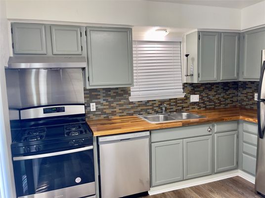 Interior, Kitchen, Stainless Steel Appliances, Wood Texture Flooring