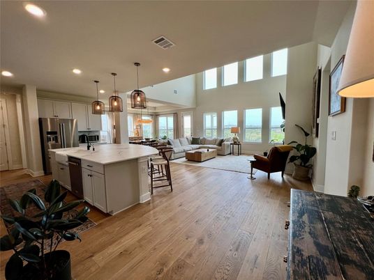 Interior, Kitchen, Living room, Pendant Lights, Recessed Lighting, Stainless Steel Appliances, Wood Texture Flooring