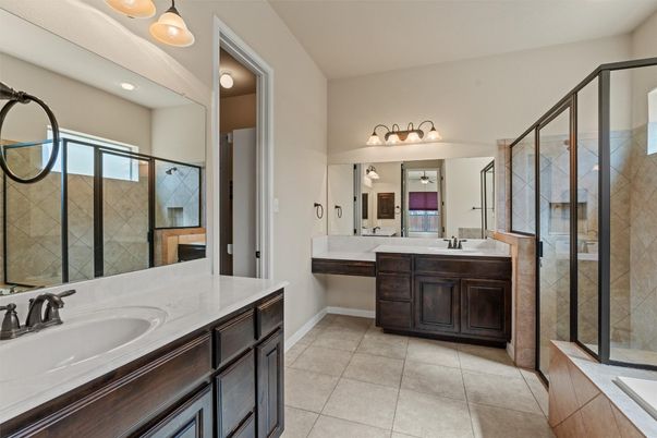 Bathroom, Dual Sink Vanities, Glass Shower, Interior, Recessed Lighting
