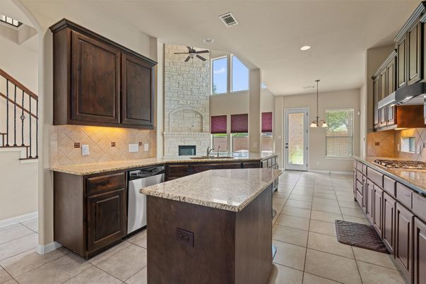 Fireplace, Interior, Kitchen, Pendant Lights, Recessed Lighting