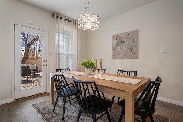Chandelier, Dining room, Interior, Pendant Lights, Wood Texture Flooring
